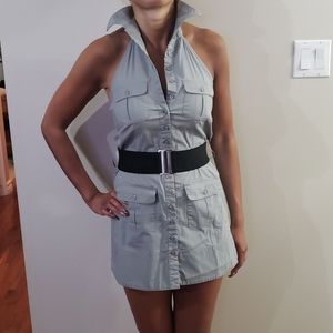 Grey Military Style Mini Dress